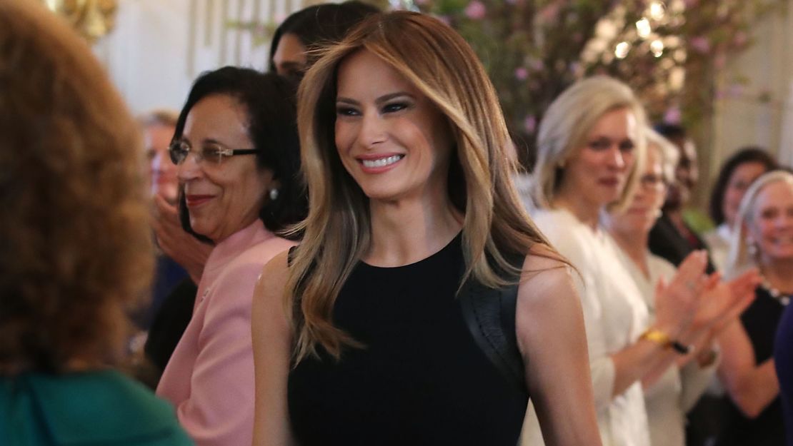 First lady Melania Trump arrives at a luncheon she was hosting to mark International Women's Day on March 8, 2017.