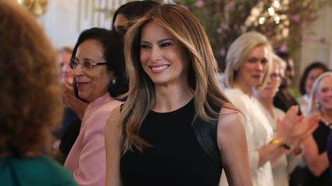 First lady Melania Trump arrives at a luncheon she was hosting to mark International Women's Day on March 8, 2017.