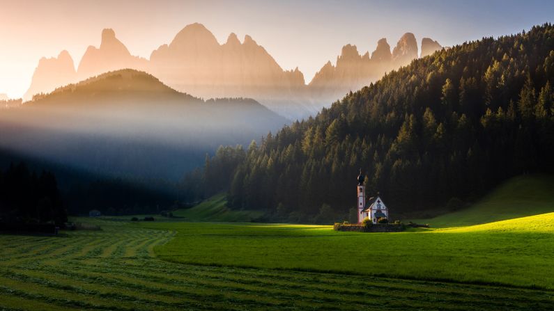 <strong>Light from Above: </strong>Peter Svoboda took top prize for Slovakia. Svoboda says his shot was taken "in September 2016 in Santa Maddalena, Dolomites, Italy. Beautiful light and humidity stood behind the nice play of light and shadows that morning. I was waiting as the small church was illuminated by the very first rays of sun."<br /><br />Copyright: © Peter Svoboda, Slovakia, 1st Place, National Awards, 2017 Sony World Photography Awards