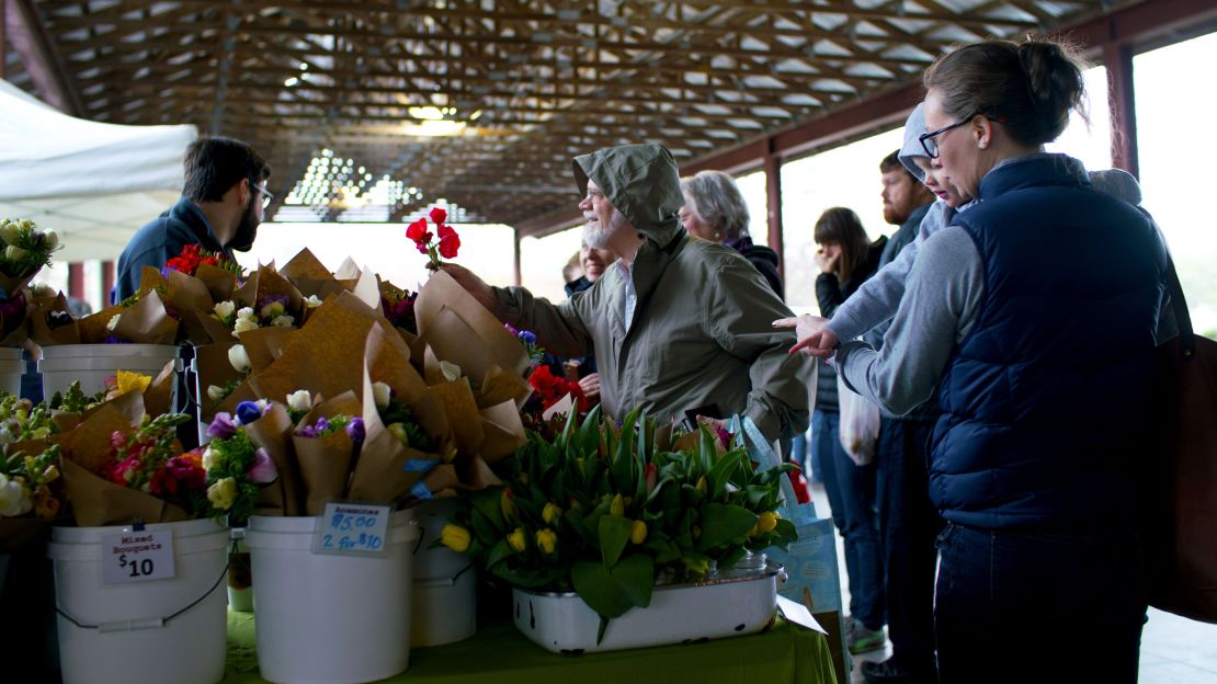 Bluebird Meadows sells flowers at the Durham Farmers' Market.