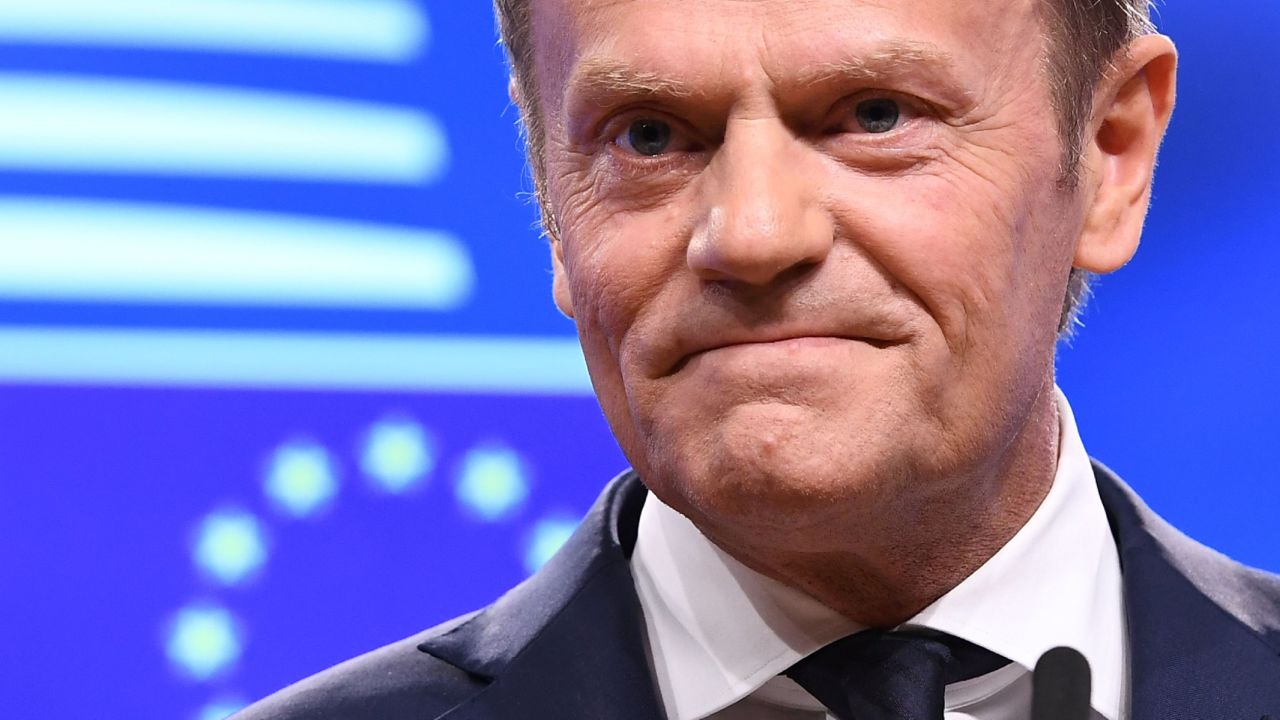 Donald Tusk speaks after receiving British Prime Minister Theresa May's formal notice of the UK's intention to leave the bloc.