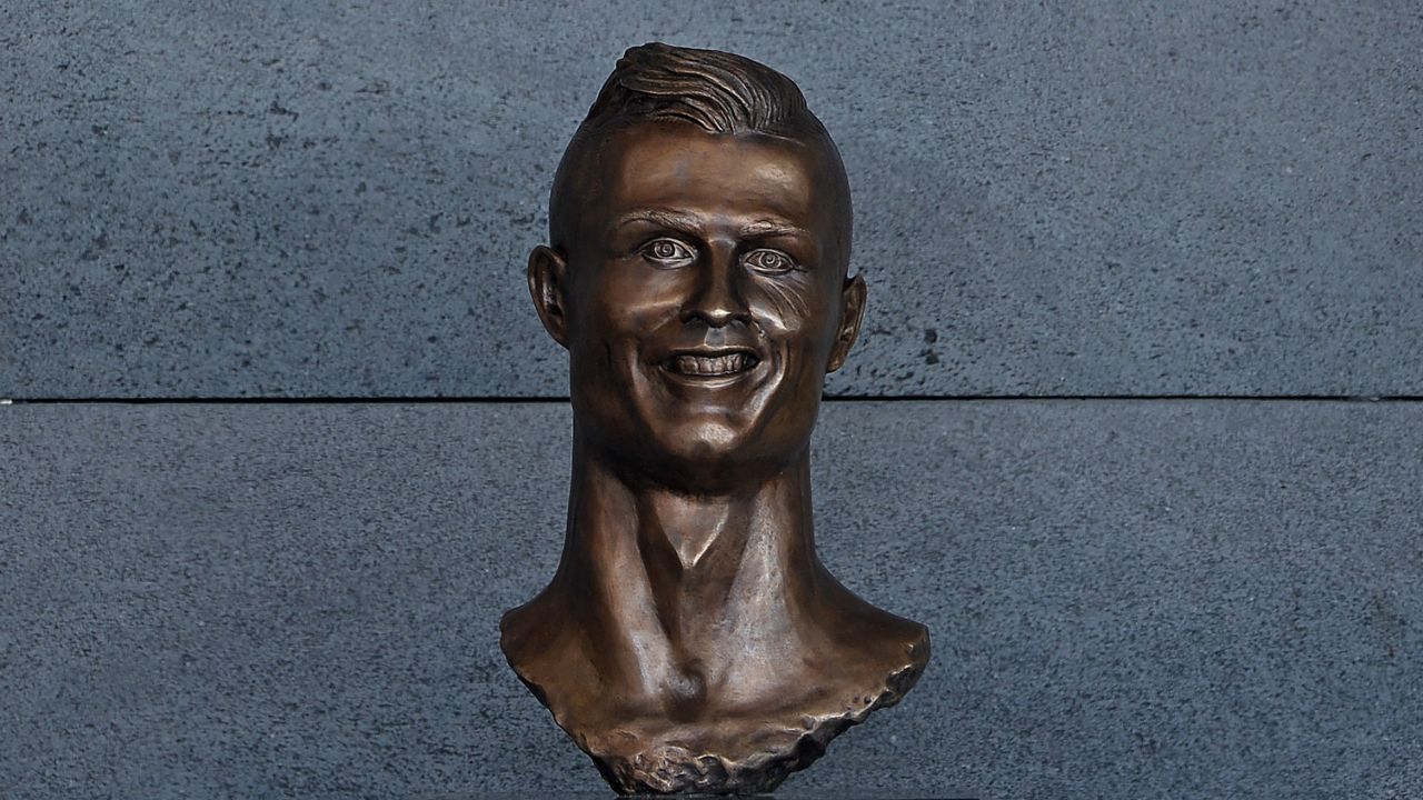 Statue of Cristiano Ronaldo at the ceremony at Madeira Airport to rename it Cristiano Ronaldo Airport on March 29, 2017 in Santa Cruz, Madeira, Portugal.