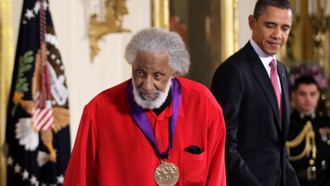 Jazz musician Sonny Rollins steps off the stage after he was presented with the 2010 National Medal of Arts by President Barack Obama on March 2, 2011 at the White House.