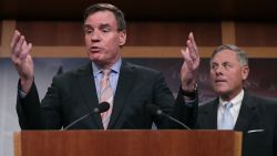 Senate Intelligence Committee ranking member Sen. Mark Warner (D-VA) (L) and Chairman Richard Burr (R-NC) hold a news conference about the committee's investigation into Russian interference into the 2016 presidential election at the U.S. Capitol March 29, 2017 in Washington, DC.