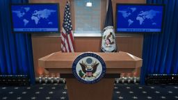 The podium-lectern area is seen November 26, 2013 in the State Department briefing room in Washington, DC. (Paul J. Richards/AFP/Getty Images)