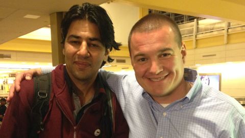 Matt Zeller with Janis Shinwari after the translator landed in the US on October 29, 2014.