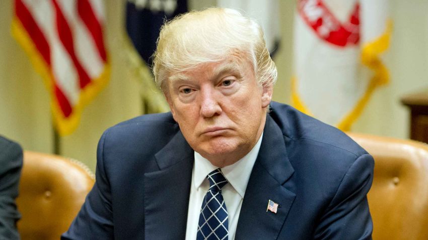 WASHINGTON, DC - MARCH 28:   US President Donald Trump makes remarks as he hosts a listening session with the Fraternal Order of Police in the Roosevelt Room of the  White House on March 28, 2017  in Washington, DC.  (Photo by Ron Sach-Pool/Getty Images)