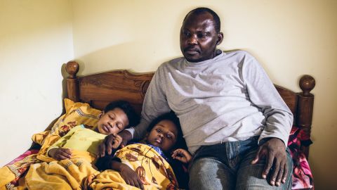 Pictured: Wandoh from Chad with two young children in Bangalore, 2016