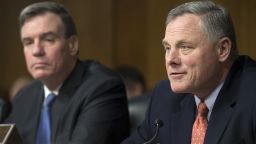 US Senator Richard Burr, Republican of North Carolina and Chairman of the Senate Select Committee on Intelligence, speaks alongside US Senator Mark Warner, Democrat of Virginia and Committee Vice-Chairman, during a Committee hearing on Russian Intelligence Activities during US elections, on Capitol Hill in Washington, DC, March 30, 2017.