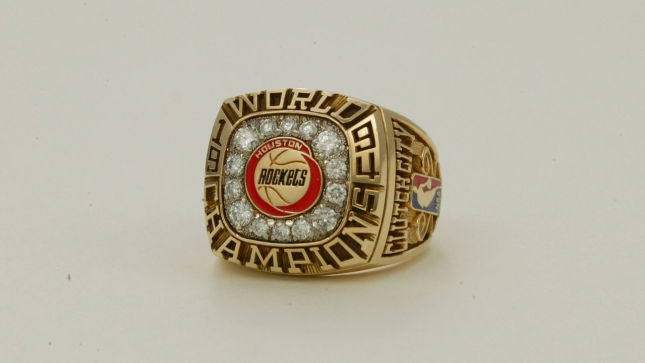 The Houston Rockets' ring in 1994 featured the Rockets logo, 14 diamonds and the words "Clutch City" on the side. It was their first of back-to-back titles.
