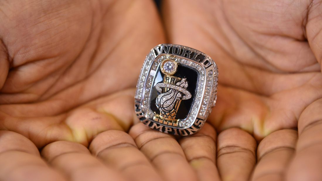 Norris Cole shows off the championship ring he won with the Miami Heat in 2014.