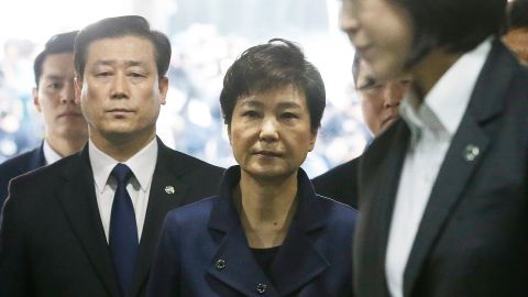 Ousted South Korean President Park Geun-hye arrived for questioning on March 30, 2017.