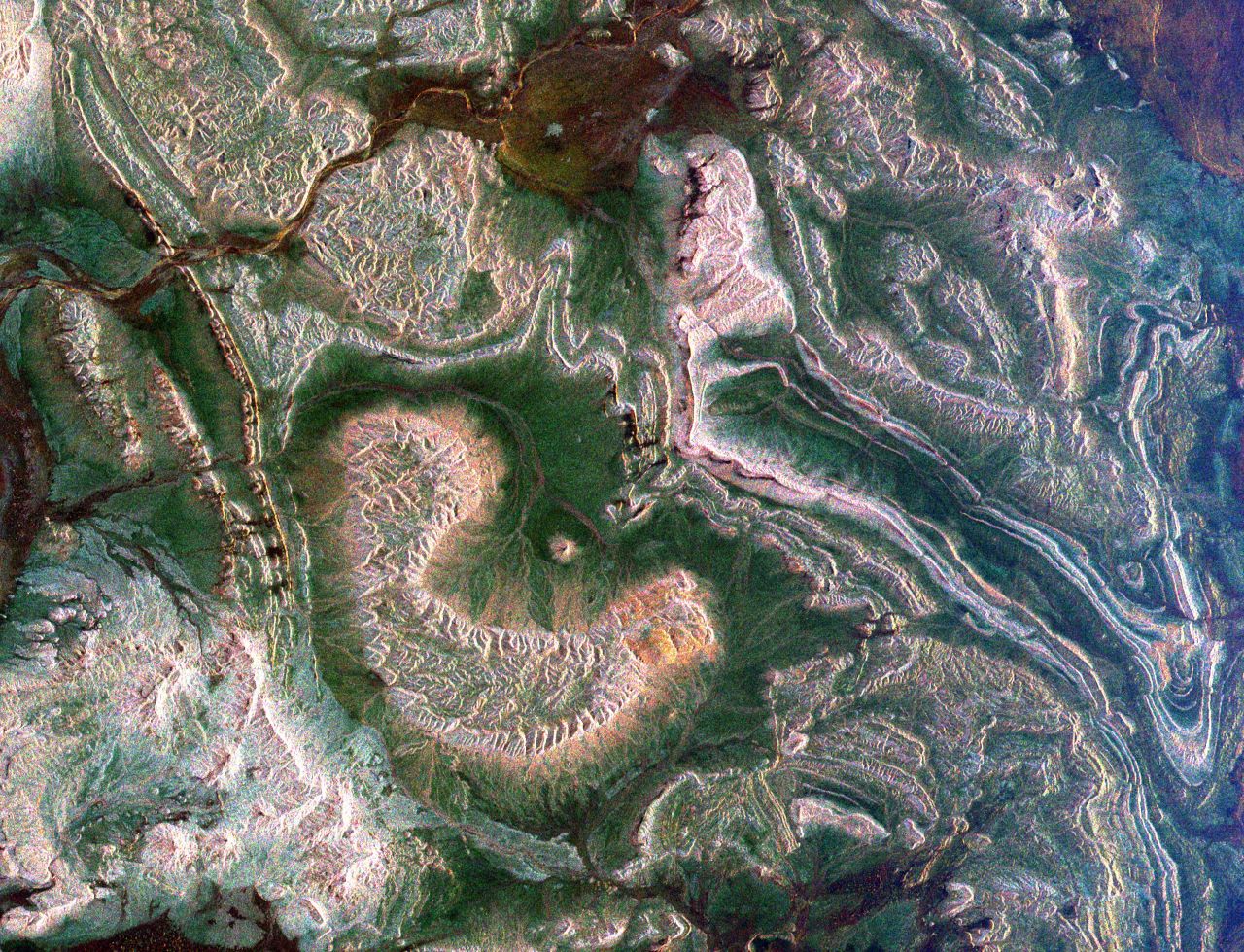 This radar image from 1999 shows the Atlas mountains and parts of Morocco.