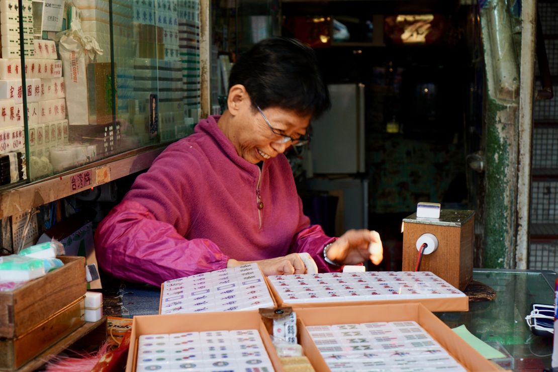Ho Sau Mei helms Kam Fat Mahjong shop in Hung Hom, Hong Kong.  