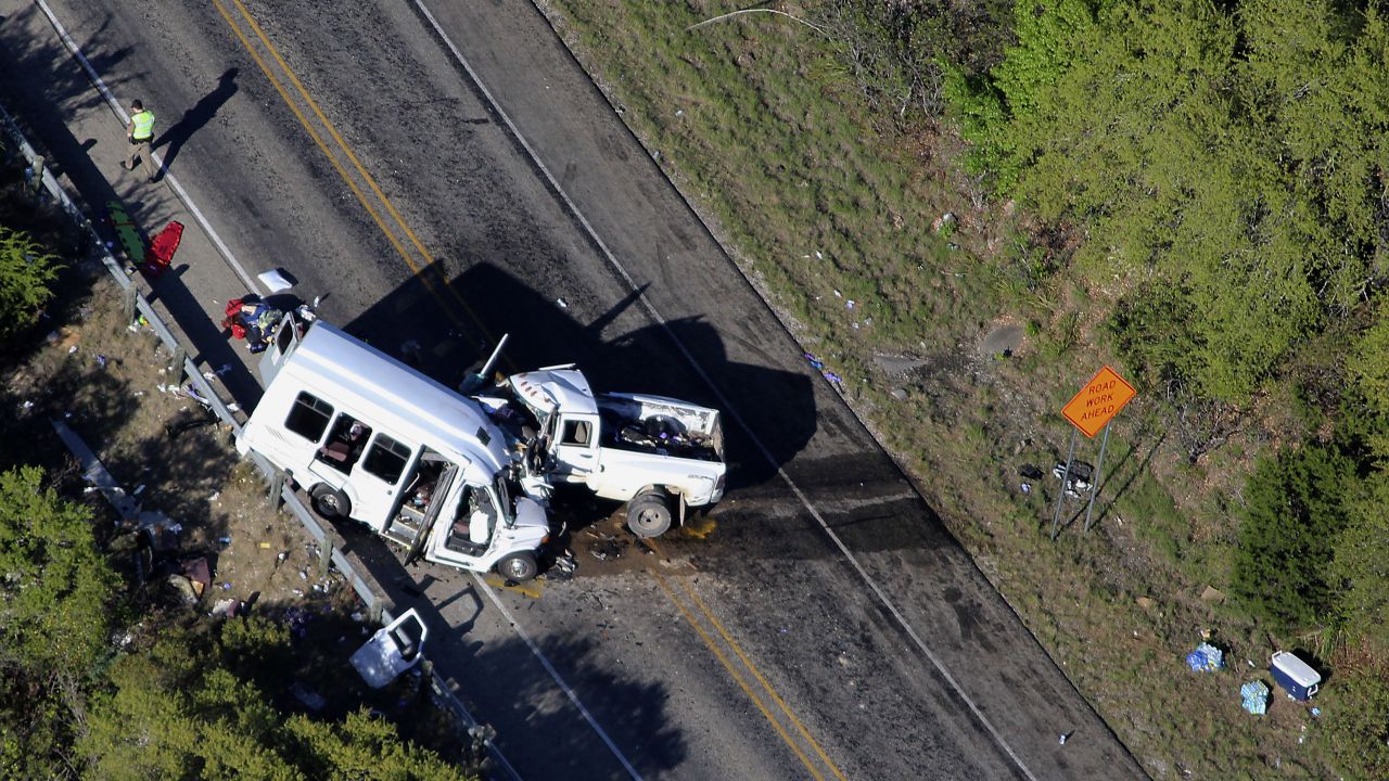 Authorities investigate the scene of a deadly crash in Uvalde County, Texas, on Wednesday, March 29. Thirteen senior citizens were killed when their church minibus <a href="http://www.cnn.com/2017/03/29/us/texas-fatal-church-bus-accident/" target="_blank">collided with a pickup truck.</a>
