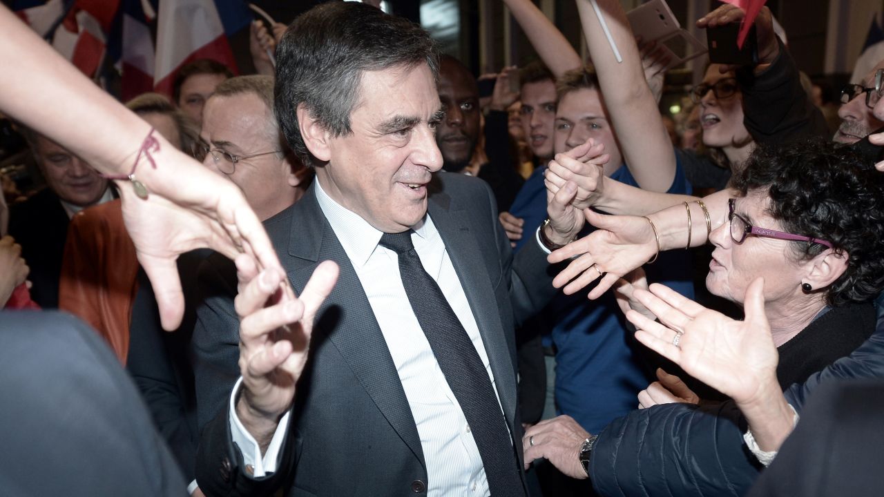 French presidential candidate Francois Fillon arrives for a campaign meeting in Biarritz, France, on Friday, March 24. Fillon and his wife, Penelope, remain at the center of <a href="http://www.cnn.com/2017/02/01/europe/french-investigation-penelope-fillon/" target="_blank">a formal corruption investigation.</a> In February, the investigative newspaper Le Canard Enchaine published allegations that Penelope and two of the couple's adult children were given no-show jobs that earned them nearly 1 million euros ($1.08 million). Both Francois Fillon and Penelope Fillon have denied the allegations.