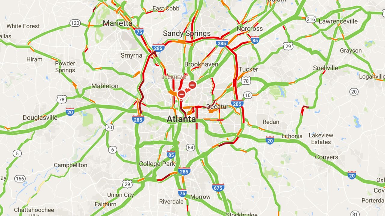 Traffic on I-85 was light Friday morning as drivers were forced onto other routes in metro Atlanta.