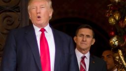 (FILES): This December 21, 2016 file photo shows US President-elect Donald Trump (L) with with Trump National Security Adviser designate Lt. General Michael Flynn (R) at Mar-a-Lago in Palm Beach, Florida.The White House announced February 13, 2017 that Michael Flynn has resigned as President Donald Trump's national security advisor, amid escalating controversy over his contacts with Moscow. In his formal resignation letter, Flynn acknowledged that in the period leading up to Trump's inauguration: "I inadvertently briefed the vice president-elect and others with incomplete information regarding my phone calls with the Russian ambassador."Trump has named retired lieutenant general Joseph Kellogg, who was serving as a director on the Joint Chiefs of Staff, as acting national security advisor, the White House said. / AFP PHOTO / JIM WATSON / XGTYJIM WATSON/AFP/Getty Images