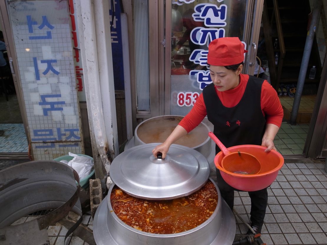 Diners flock to Okya restaurant for seonji gukbap -- a stew with clotted cow's blood.
                                     