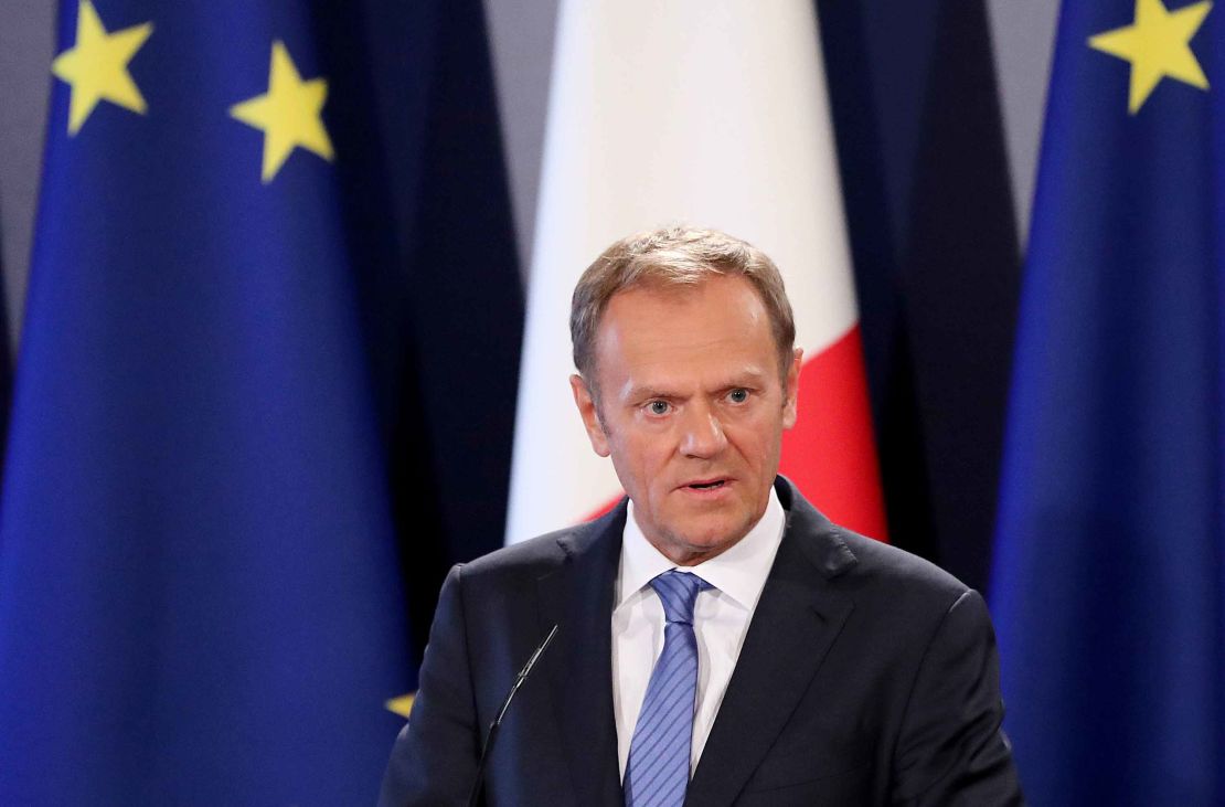 Donald Tusk, President of the European Council, speaks in Valletta, Malta.