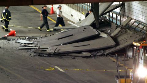 On July 10, 2006 a section of the ceiling of the "Big Dig" in Boston collapsed onto the roadway and killed a woman in a car. 