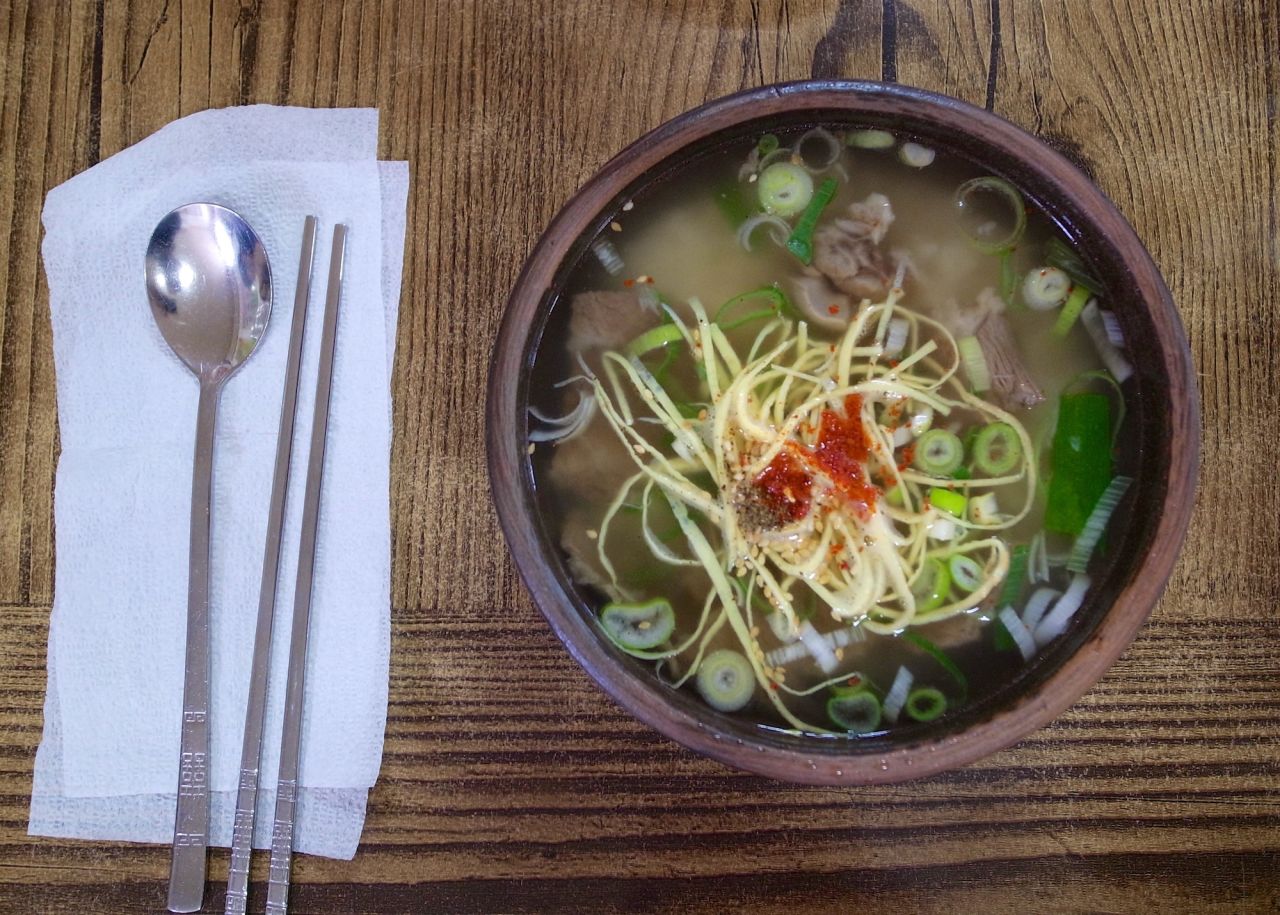 <strong>Gomtang, Naju: </strong>In the town of Naju, Holliday recommends trying the beef broth at White House restaurant. The no-frills space serves gomtang soup with beef, rice, spring onion and thin, noodle-like egg strips. 