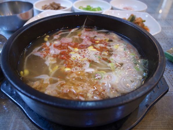 <strong>Kongnamul gukbap, Jeonju: </strong>A haven for food lovers, Jeonju city is known for its kongnamul gukbap -- a bean sprout soup. To try the dish, Holliday recommends Hyundai-ok restaurant, where it's served in a stone bowl with several side dishes.                                   