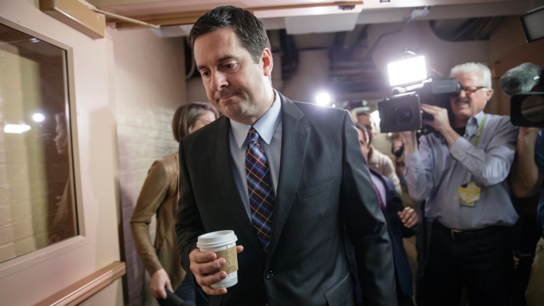 US Rep. Devin Nunes, chairman of the House Intelligence Committee, is pursued by reporters as he arrives for a weekly meeting with GOP leaders on Tuesday, March 28. Nunes, an eight-term Republican from California, <a href="http://www.cnn.com/2017/03/29/politics/who-is-devin-nunes/" target="_blank">is leading the House probe of Russia's meddling in the US election</a> -- and whether there were any ties to the campaign of Donald Trump. But some key House Democrats -- including US Rep. Adam Schiff, the Intelligence Committee's top Democrat -- have called on Nunes to recuse himself from the investigation <a href="http://www.cnn.com/2017/03/27/politics/devin-nunes-white-house-donald-trump/" target="_blank">after a recent trip he made to the White House. </a>