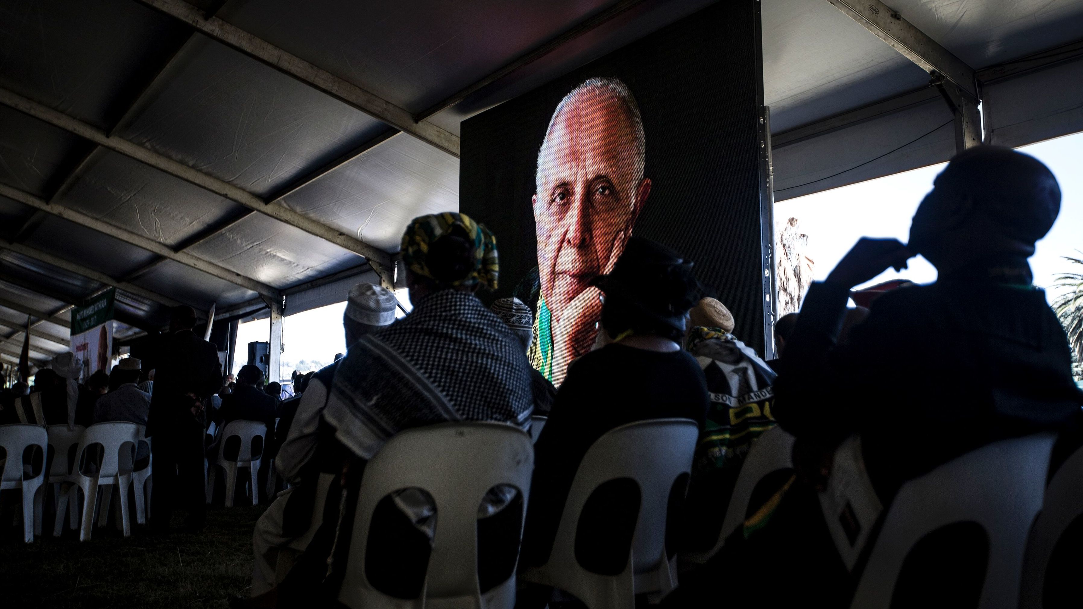 People attend Ahmed Kathrada's funeral on March 29 in Johannesburg.