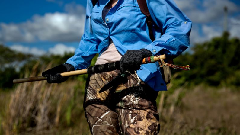  Along with a pistol and knife, Kalil carries a Venezuelan cowboy stick with her on the hunt.