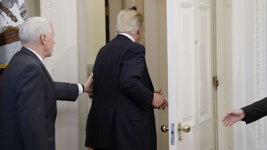 President Donald Trump leaves the Oval Office after speaking about trade at the White House March 31, 2017 in Washington, DC. 