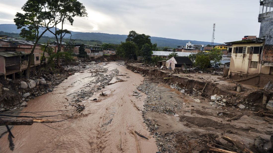 Rain battered southwestern Colombia on March 31, leading to deadly mudslides in Putumayo province. The town of Mocoa was severely damaged when as a mudslide tore through it. This April 2, 2017 photo shows the extent of the destruction.