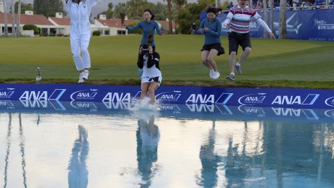 ANA Inspiraton winner So Yeon Ryu jumped in Poppie's Pond with her family and caddie Tom Watson as per the tournament's custom.  
