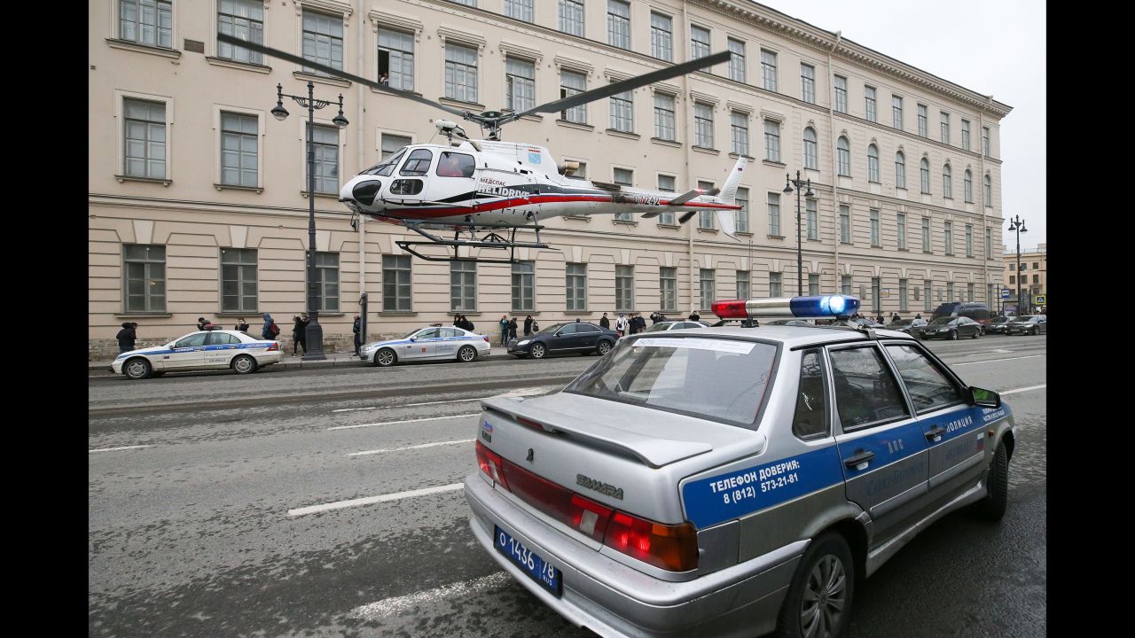An emergency-response helicopter takes off near the Tekhnologichesky Institut station.