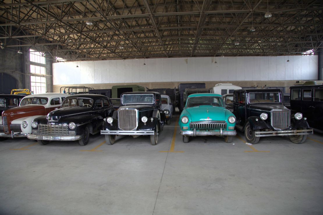 Vintage cars on display at Shanghai Film Studios.