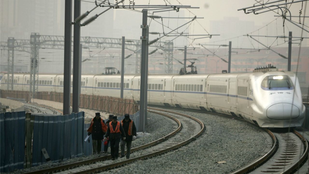 A Shanghai-bound bullet train snakes out of Beijing. 