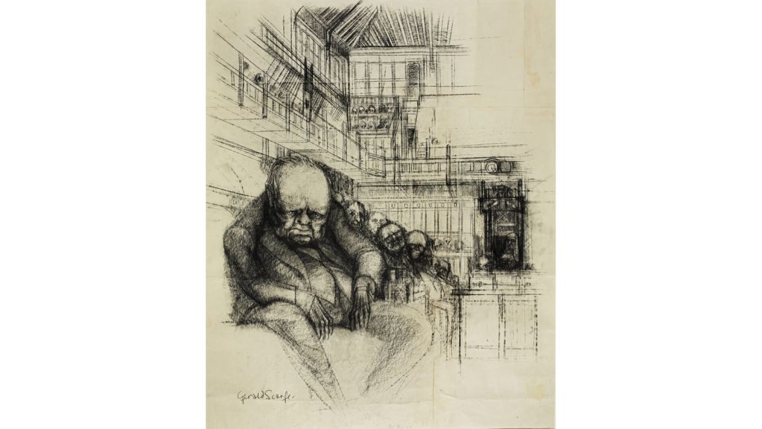 One of the sale highlights is an illustration of Winston Churchill from his final visit to the House of Commons in 1964. 