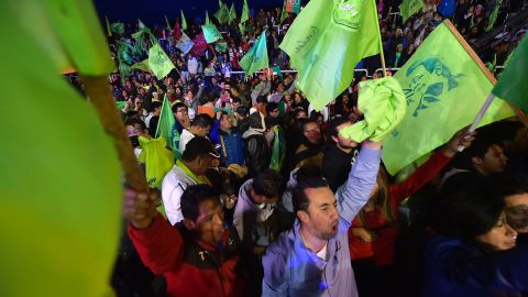 Supporters of Lenin Moreno celebrate after he claims victory in Quito on April 2.