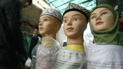 Head gear on sale in Xi'an's Muslim quarter.