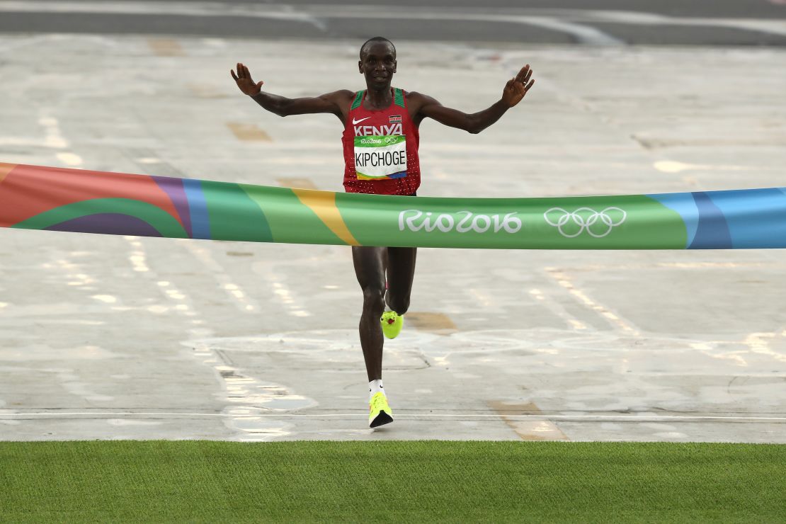 Eliud Kipchoge wins the gold at last year's Rio Olympic Games.