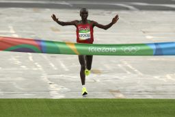 Eliud Kipchoge wins the gold at last year's Rio Olympic Games.