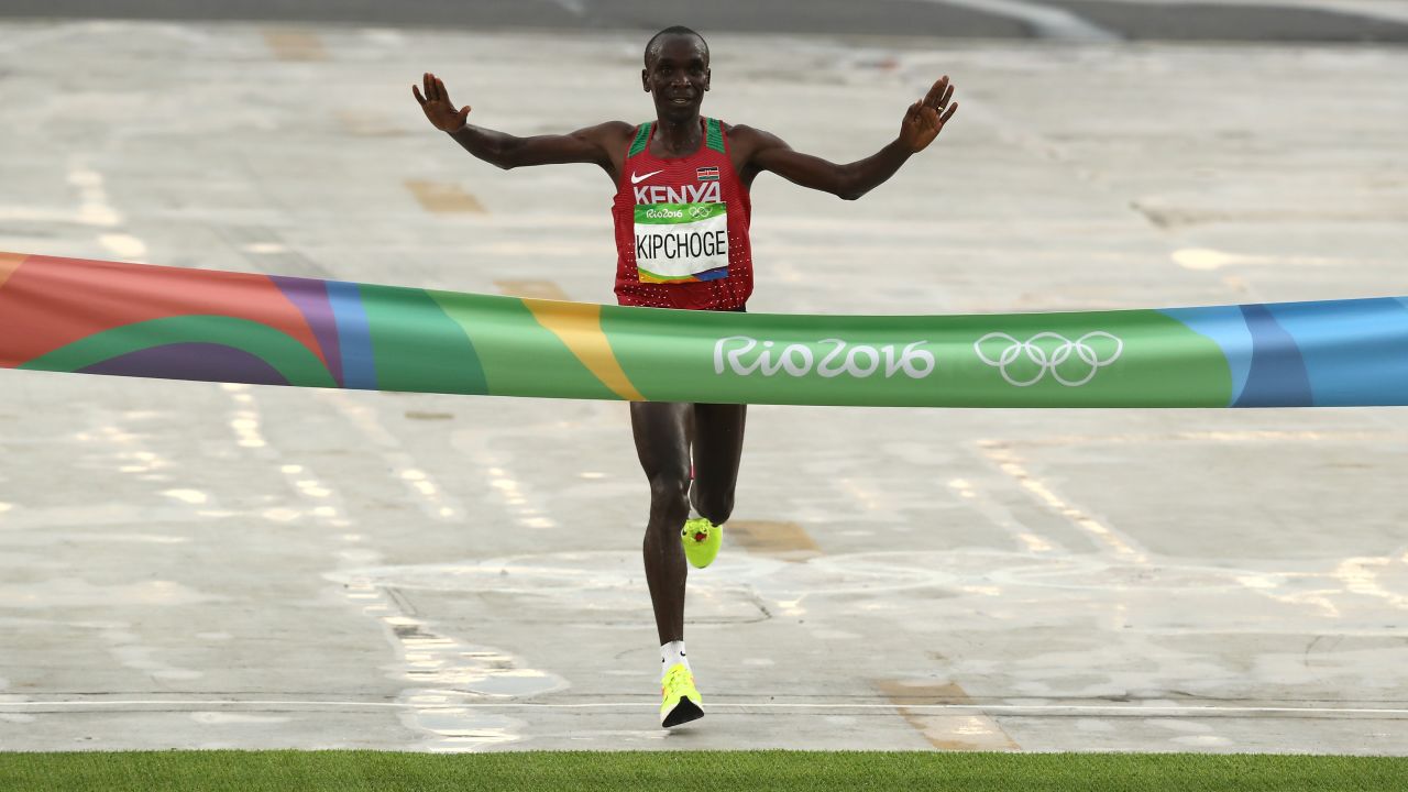 Eliud Kipchoge wins the gold at last year's Rio Olympic Games.