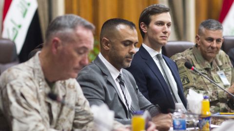 Jared Kushner, Senior Advisor to President Donald J. Trump, sits in on a meeting with Marine Corps Gen. Joseph F. Dunford Jr., chairman of the Joint Chiefs of Staff, at the Ministry of Defense in Baghdad, Iraq, April 3, 2017.