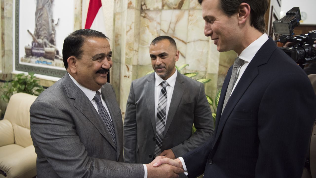 Jared Kushner, Senior Advisor to President Donald J. Trump, meets Iraqi Minister of Defense Erfan al-Hiyali at the Ministry of Defense in Baghdad, Iraq, April 3, 2017.