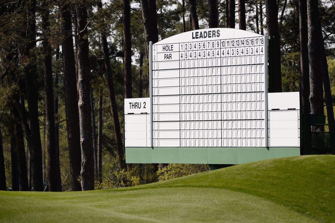 A Masters scoreboard seen here by the third green, where Larry Mize helped out as a boy. 