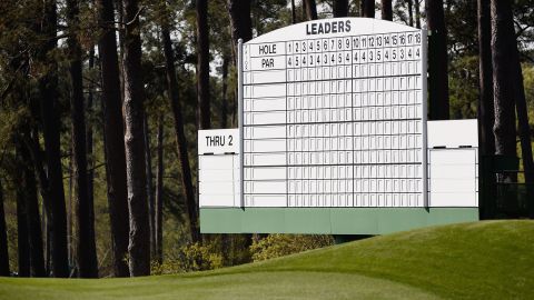 A Masters scoreboard seen here by the third green, where Larry Mize helped out as a boy. 