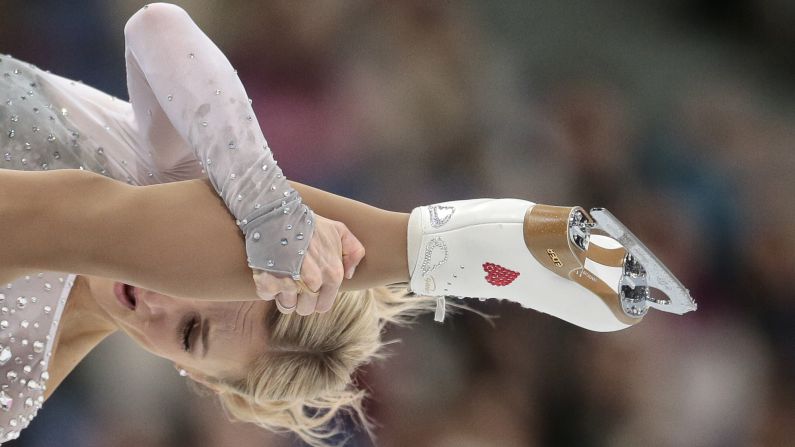 German figure skater Aliona Savchenko performs during the World Figure Skating Championships on Thursday, March 30. She and Bruno Massot won silver in the pairs competition.