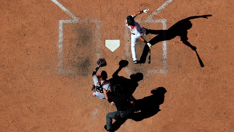 Arizona's David Peralta swings during an Opening Day game against San Francisco on Sunday, April 2.