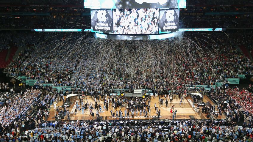 GLENDALE, AZ - APRIL 03: Confetti falls as the North Carolina Tar Heels celebrate after defeating the Gonzaga Bulldogs during the 2017 NCAA Men's Final Four National Championship game at University of Phoenix Stadium on April 3, 2017 in Glendale, Arizona. The Tar Heels defeated the Bulldogs 71-65.  (Photo by Christian Petersen/Getty Images)