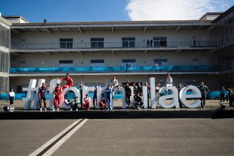 The Formula E drivers pose at the Autodromo Hermanos Rodriguez before the Mexico City ePrix. <br /><br />"Formula E has a great momentum right now and I am sure it has a great future ahead," di Grassi says.<br />